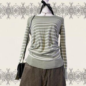 Lety & Me pale olive green and white striped long-sleeve sweater